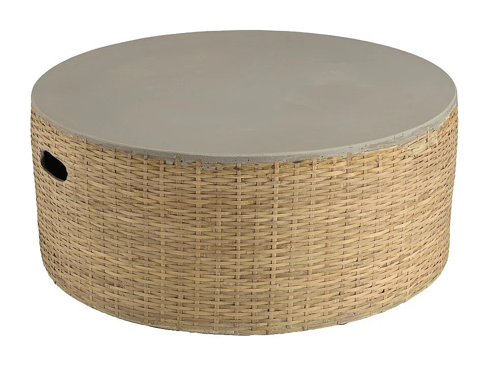 HECTOR - Table basse ronde plateau en béton socle en bambou naturel
