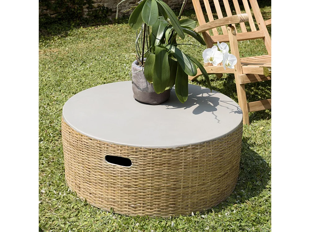 HECTOR - Table basse ronde plateau en béton socle en bambou naturel