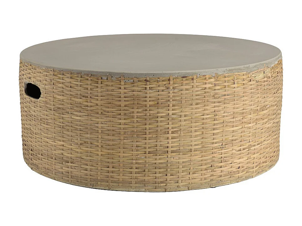 HECTOR - Table basse ronde plateau en béton socle en bambou naturel