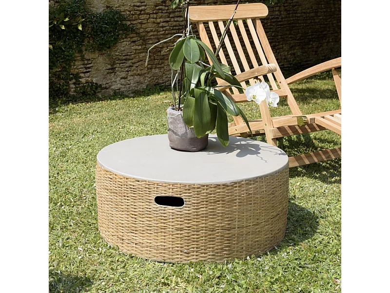 HECTOR - Table basse ronde plateau en béton socle en bambou naturel