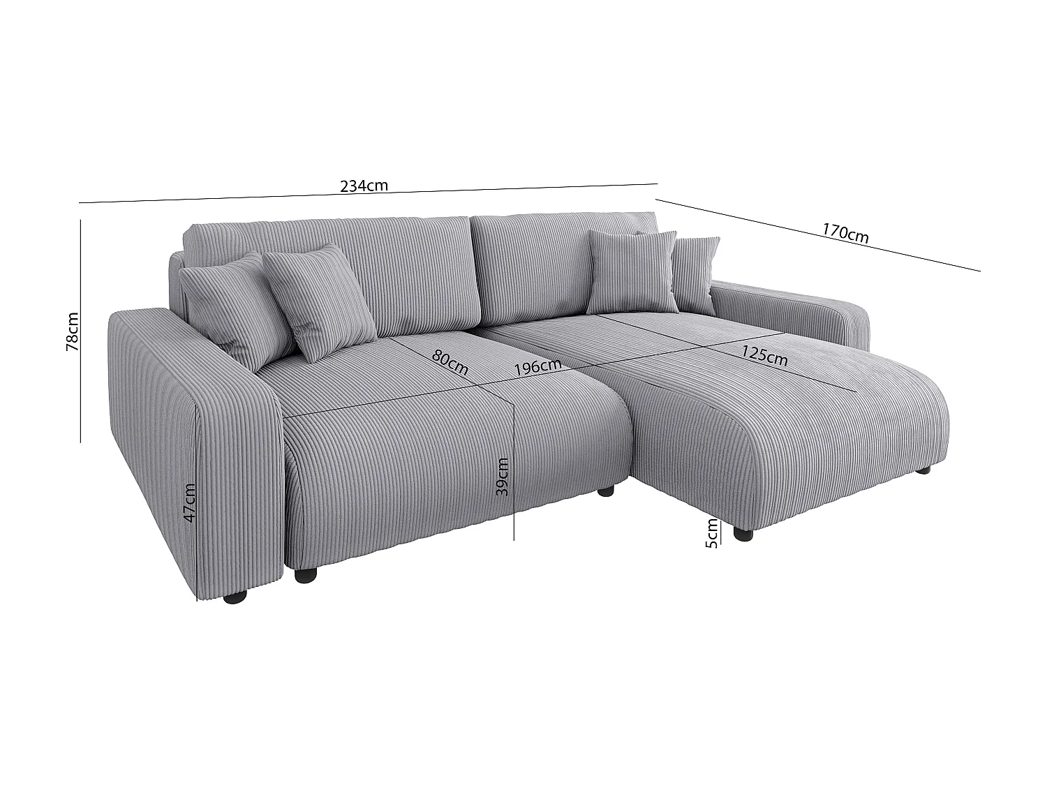 Emma-  Ecksofa mit Bettfunktion und Bettkasten in Cord-Stoff schöner Sitzkomfort