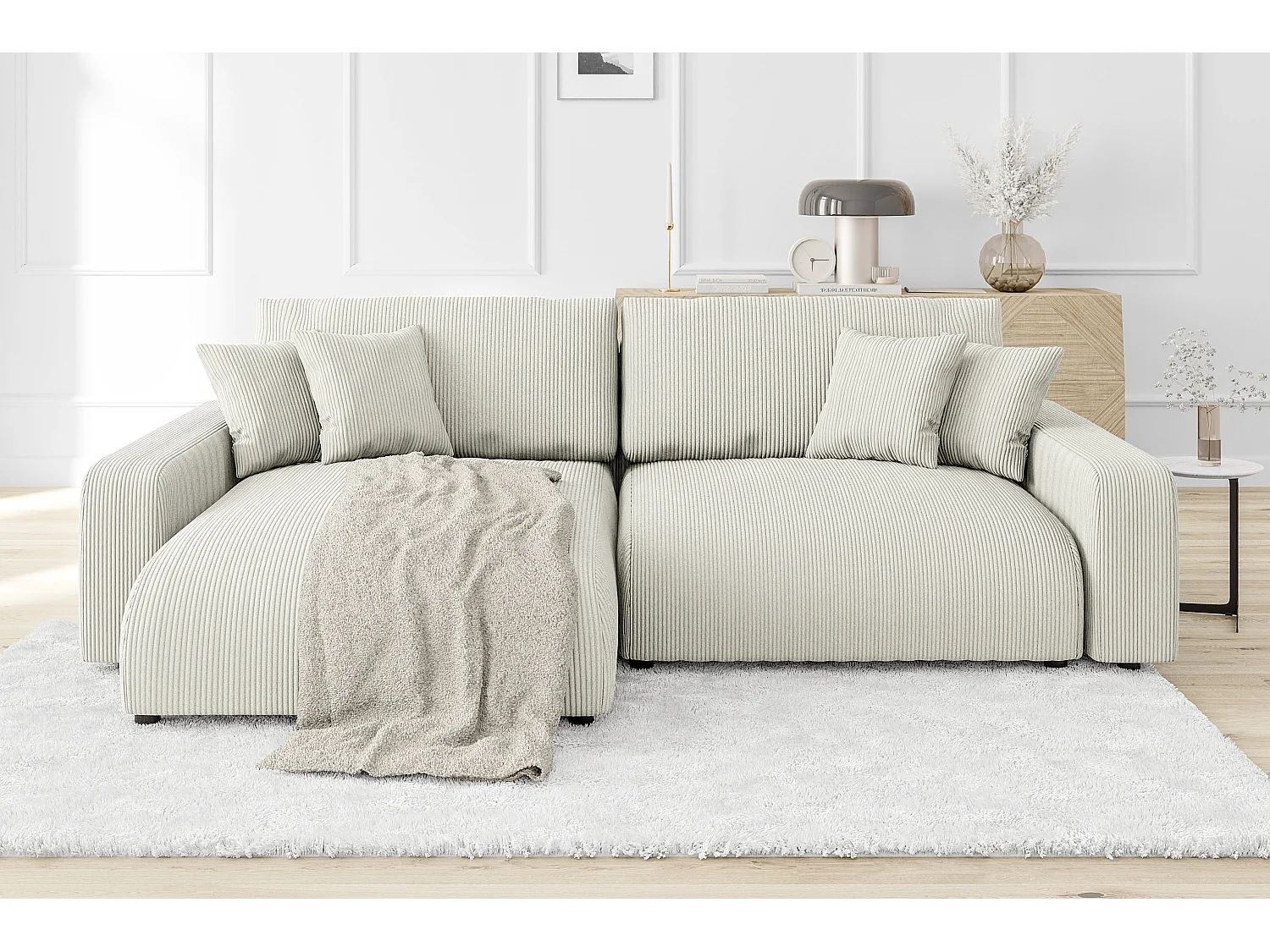 Emma-  Ecksofa mit Bettfunktion und Bettkasten in Cord-Stoff schöner Sitzkomfort