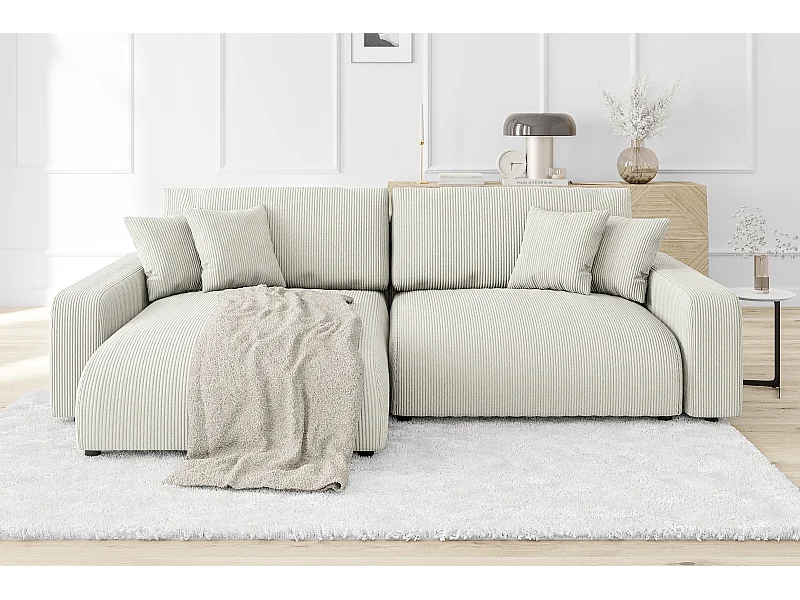 Emma-  Ecksofa mit Bettfunktion und Bettkasten in Cord-Stoff schöner Sitzkomfort
