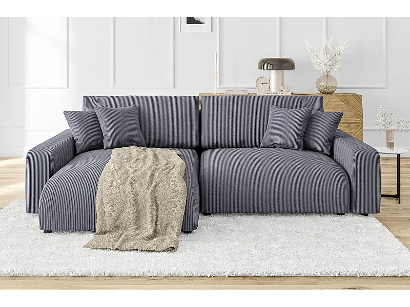 Emma-  Ecksofa mit Bettfunktion und Bettkasten in Cord-Stoff schöner Sitzkomfort
