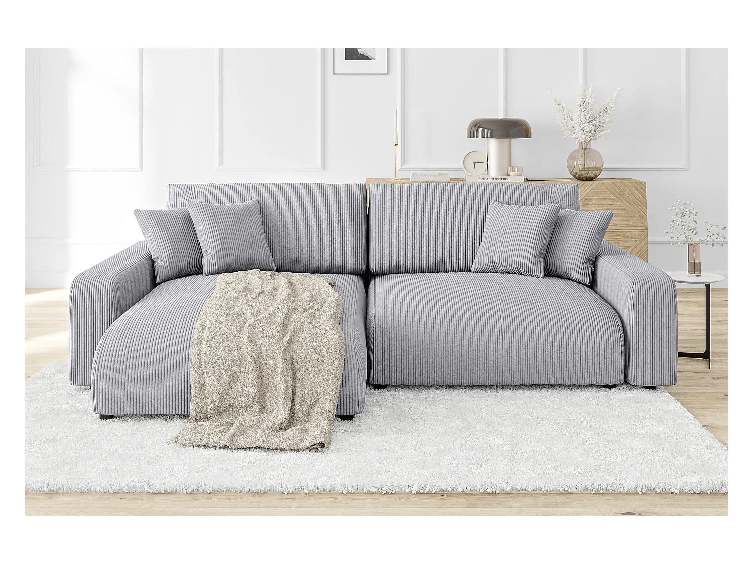 Emma-  Ecksofa mit Bettfunktion und Bettkasten in Cord-Stoff schöner Sitzkomfort