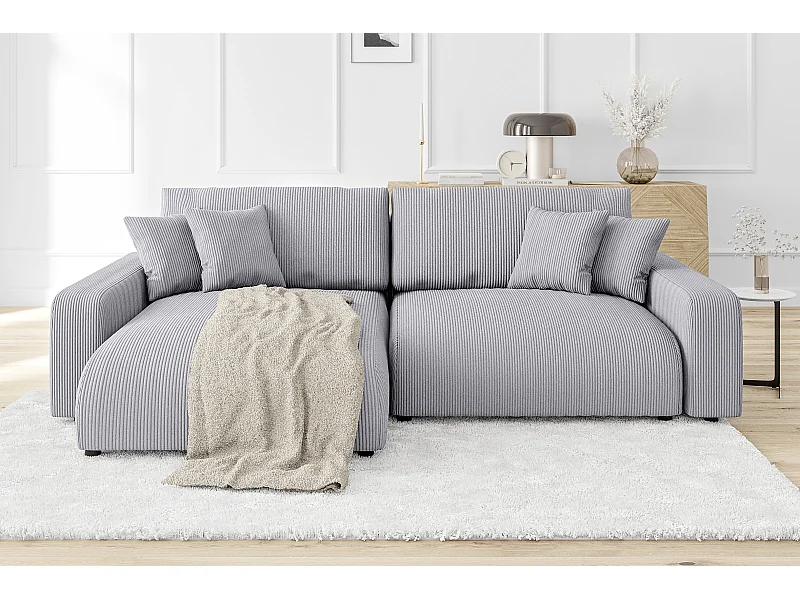 Emma-  Ecksofa mit Bettfunktion und Bettkasten in Cord-Stoff schöner Sitzkomfort