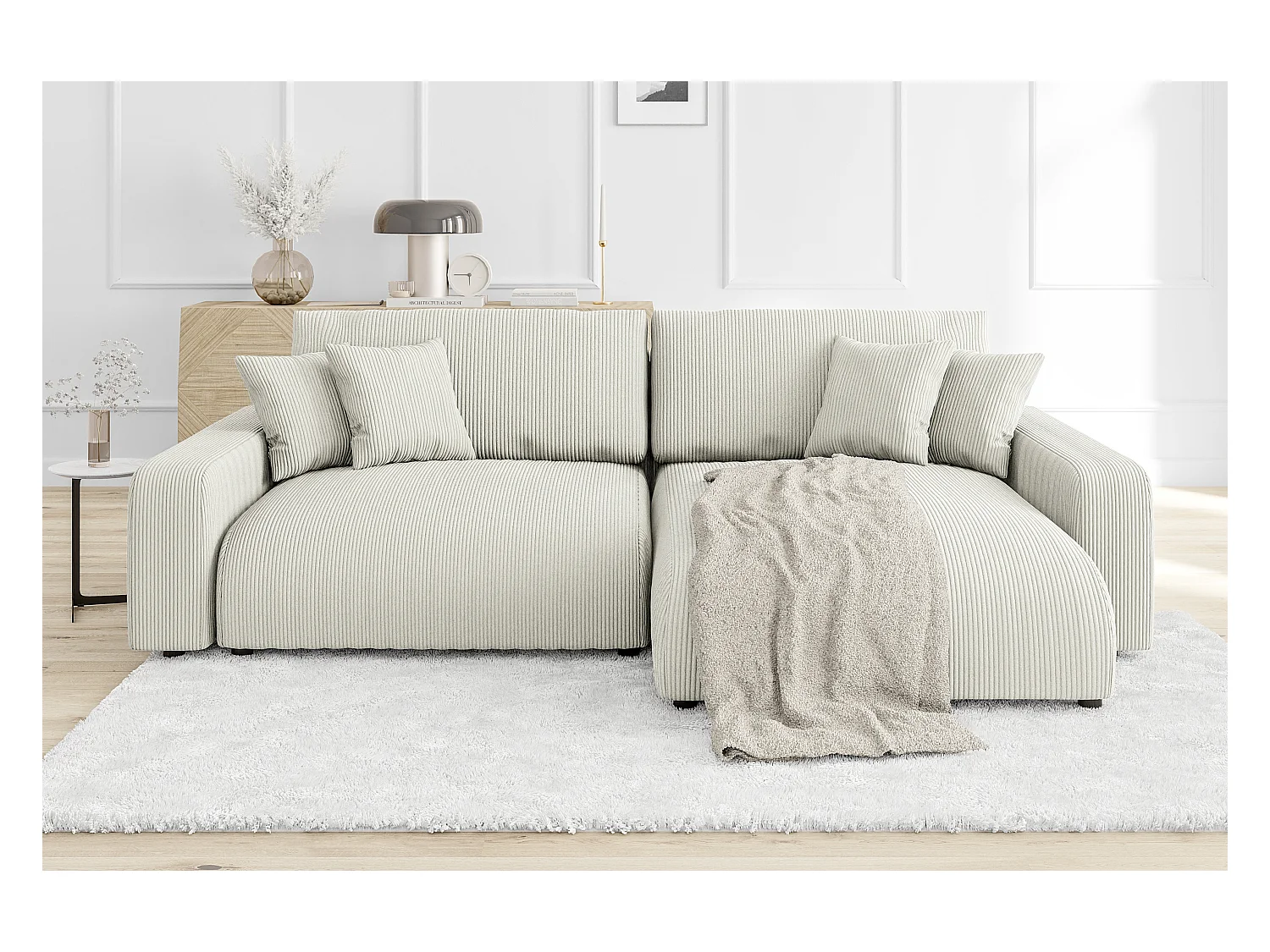 Emma-  Ecksofa mit Bettfunktion und Bettkasten in Cord-Stoff schöner Sitzkomfort