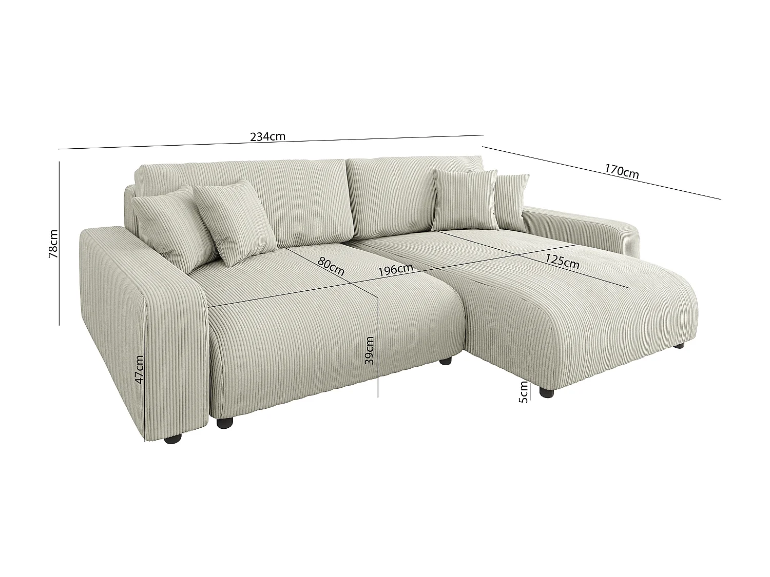 Emma-  Ecksofa mit Bettfunktion und Bettkasten in Cord-Stoff schöner Sitzkomfort