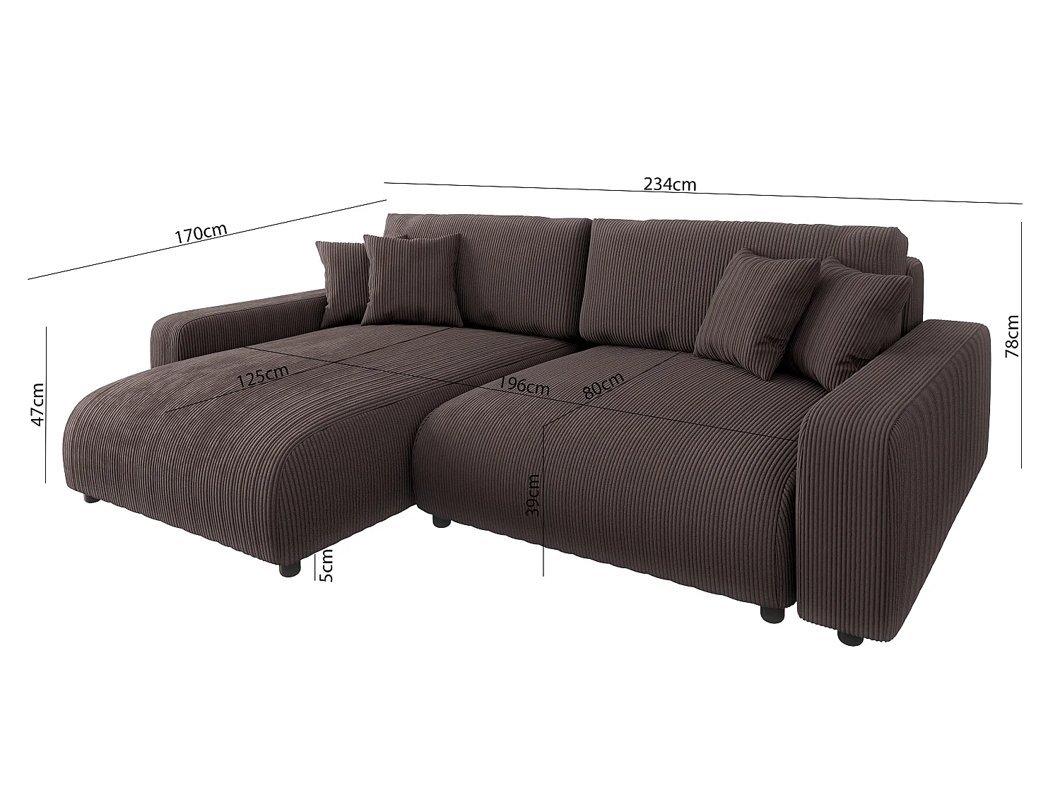 Emma-  Ecksofa mit Bettfunktion und Bettkasten in Cord-Stoff schöner Sitzkomfort