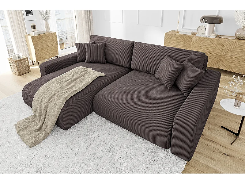 Emma-  Ecksofa mit Bettfunktion und Bettkasten in Cord-Stoff schöner Sitzkomfort