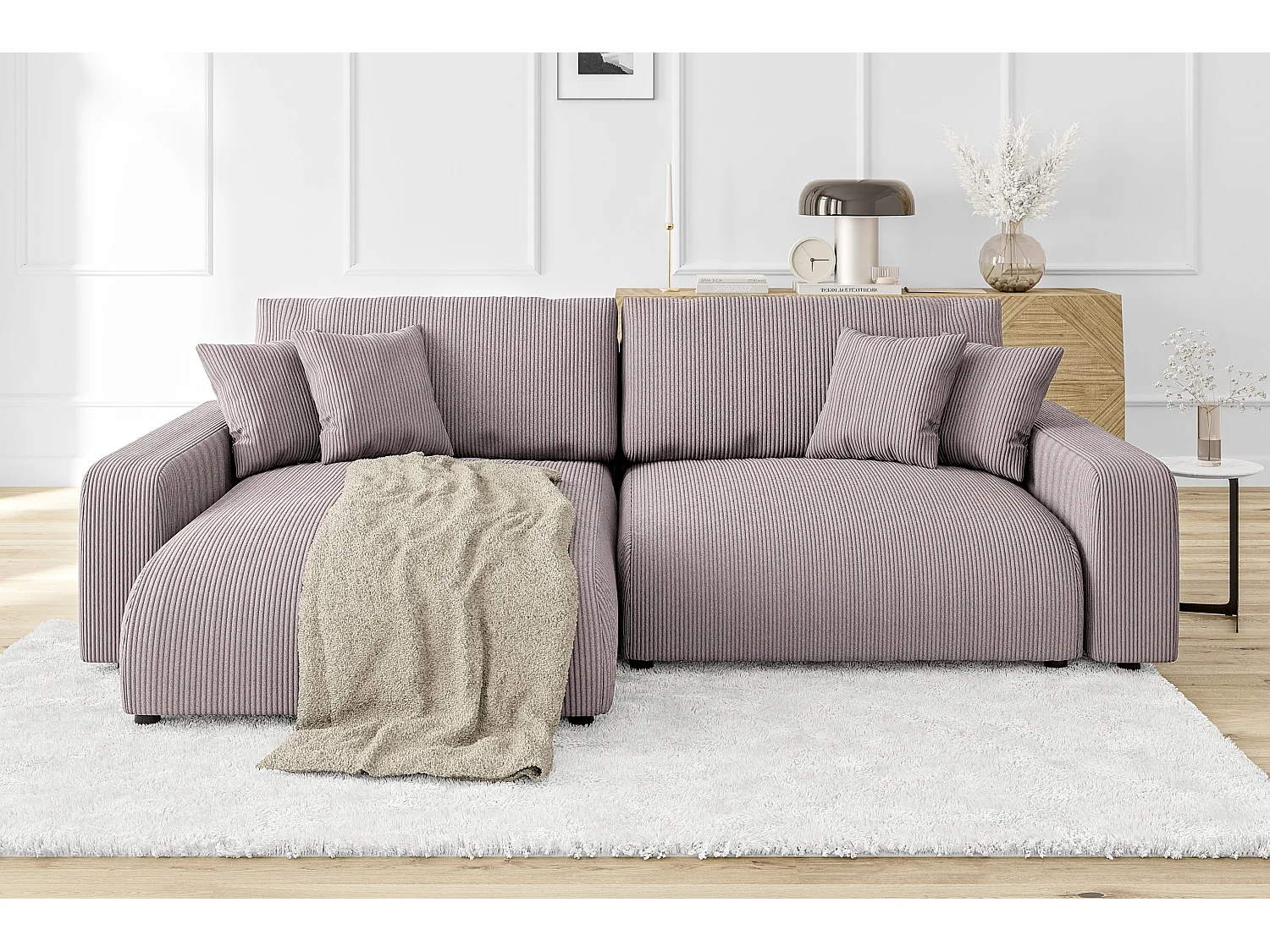 Emma-  Ecksofa mit Bettfunktion und Bettkasten in Cord-Stoff schöner Sitzkomfort