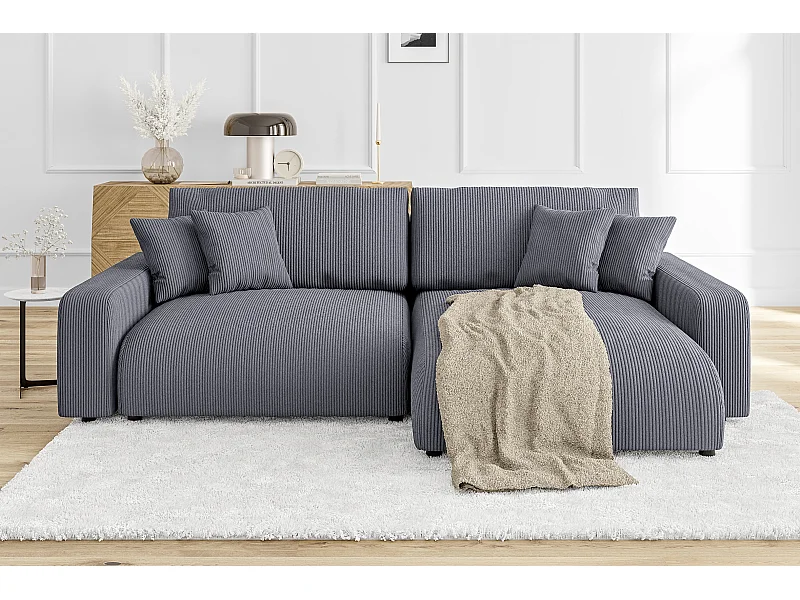 Emma-  Ecksofa mit Bettfunktion und Bettkasten in Cord-Stoff schöner Sitzkomfort