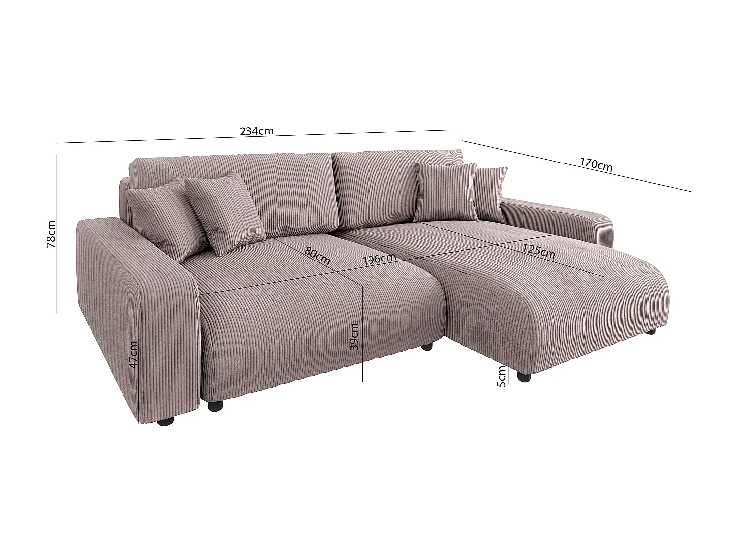 Emma-  Ecksofa mit Bettfunktion und Bettkasten in Cord-Stoff schöner Sitzkomfort