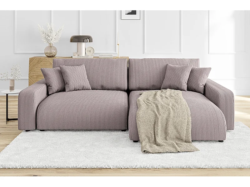 Emma-  Ecksofa mit Bettfunktion und Bettkasten in Cord-Stoff schöner Sitzkomfort