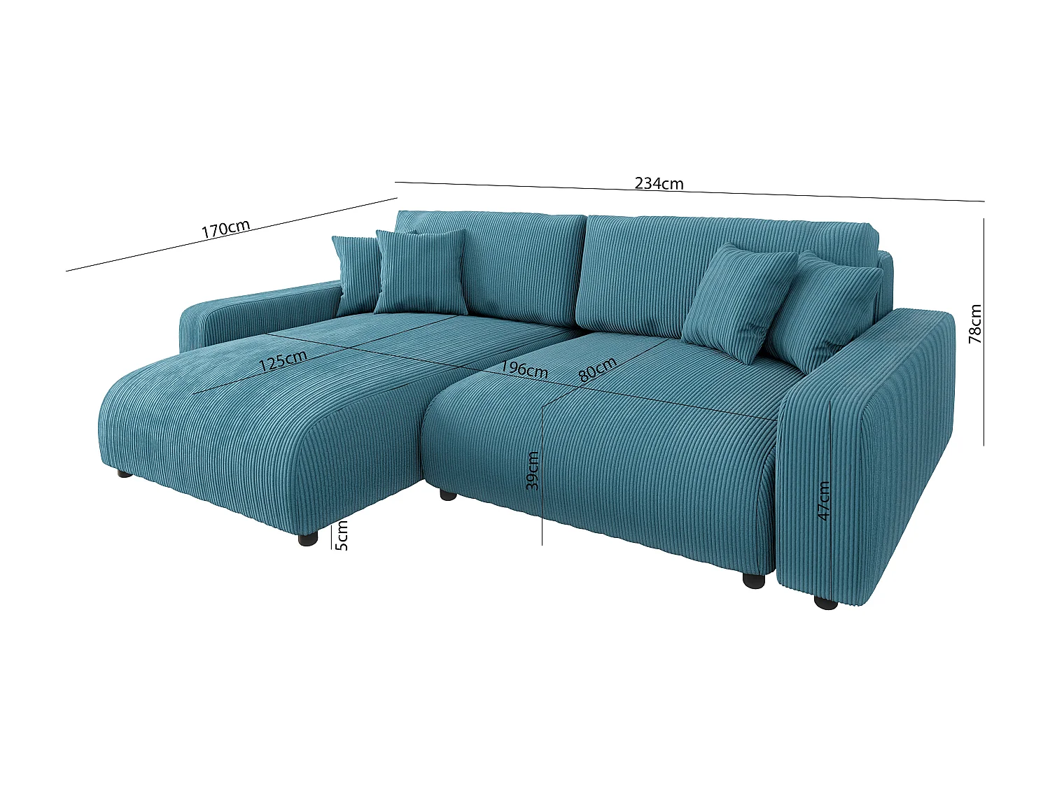 Emma-  Ecksofa mit Bettfunktion und Bettkasten in Cord-Stoff schöner Sitzkomfort