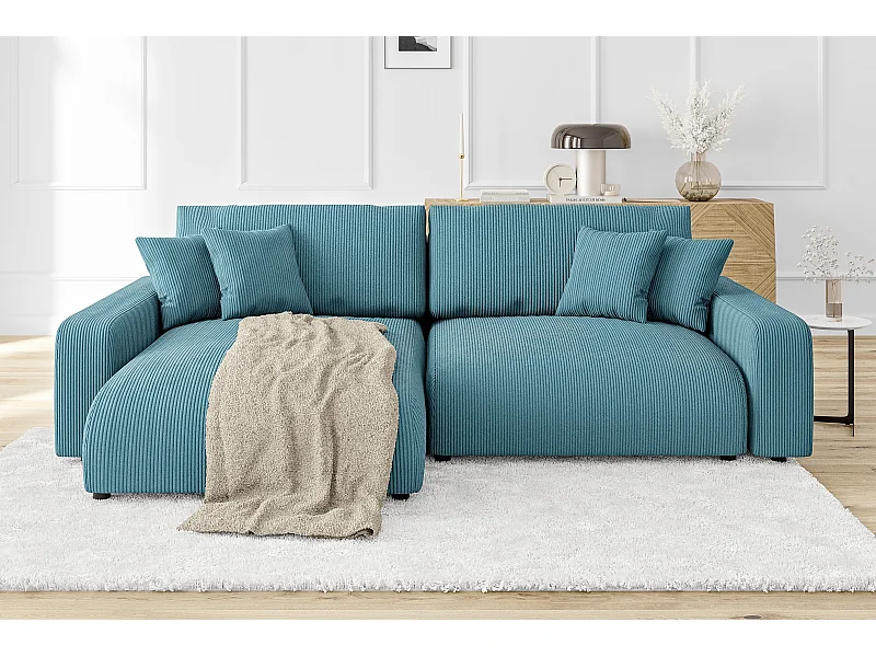 Emma-  Ecksofa mit Bettfunktion und Bettkasten in Cord-Stoff schöner Sitzkomfort