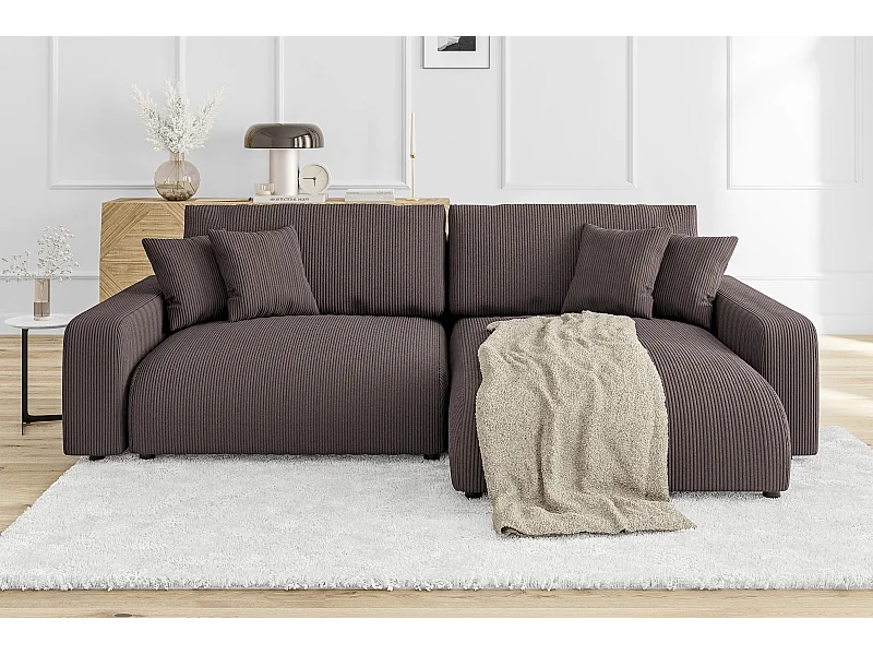 Emma-  Ecksofa mit Bettfunktion und Bettkasten in Cord-Stoff schöner Sitzkomfort