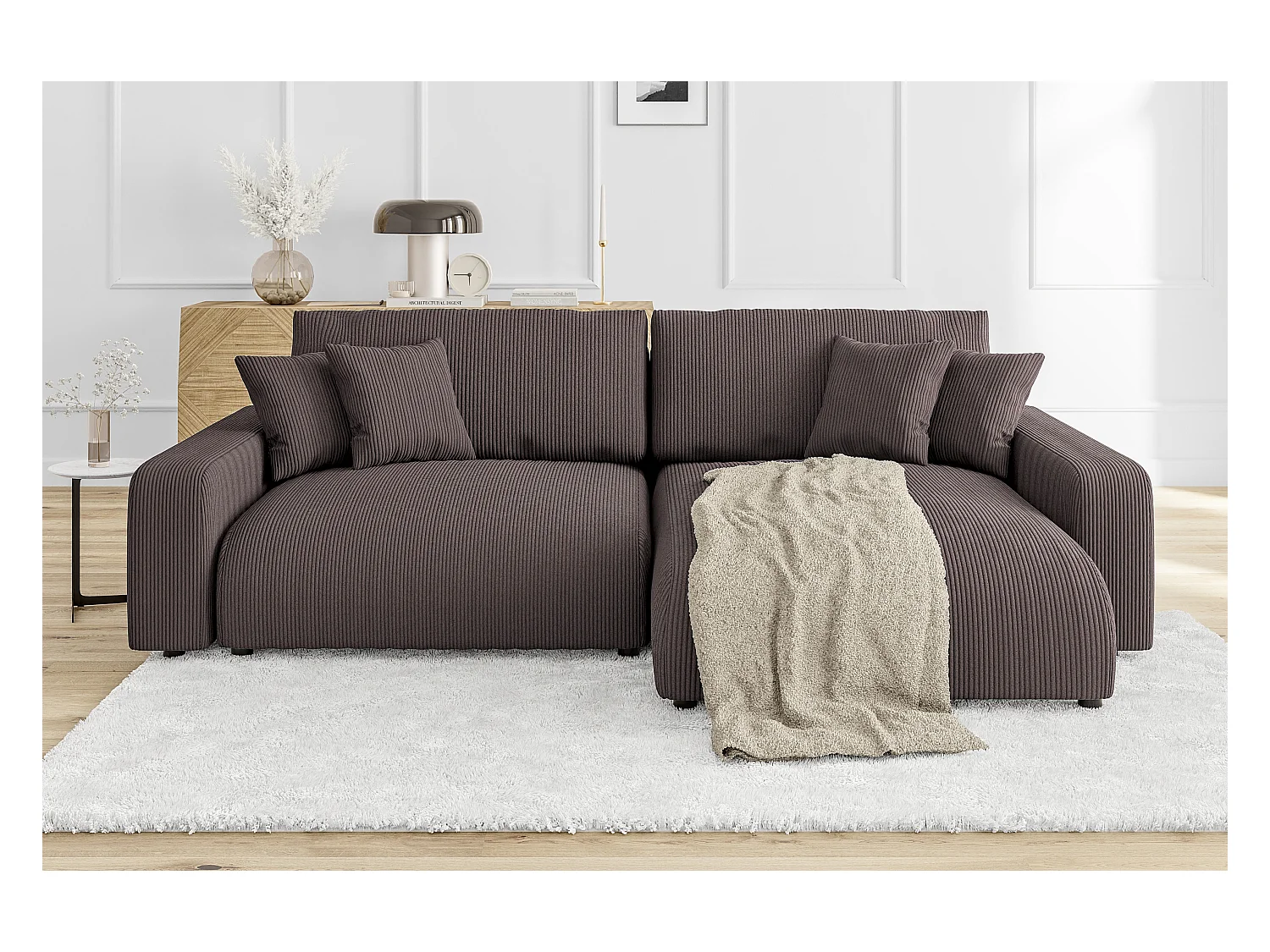 Emma-  Ecksofa mit Bettfunktion und Bettkasten in Cord-Stoff schöner Sitzkomfort