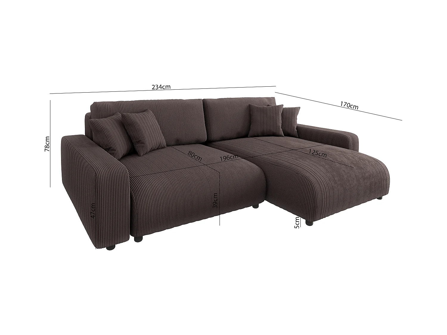 Emma-  Ecksofa mit Bettfunktion und Bettkasten in Cord-Stoff schöner Sitzkomfort