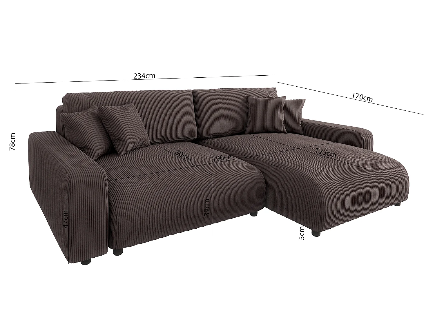 Emma-  Ecksofa mit Bettfunktion und Bettkasten in Cord-Stoff schöner Sitzkomfort