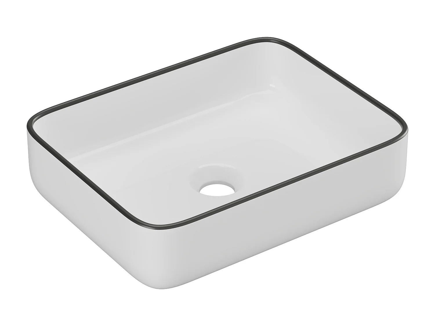 Vasque à poser rectangle en céramique - Blanc avec liseré noir  - 50 x 39 cm - JUNIKO II