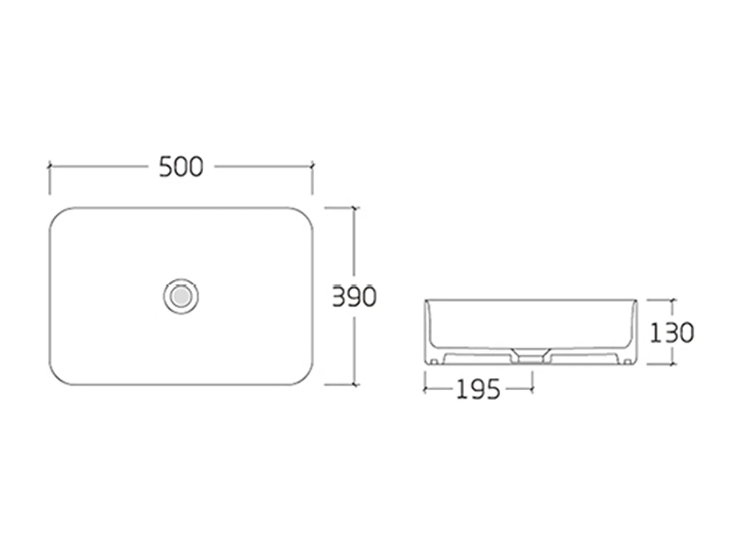 Vasque à poser rectangle en céramique - Blanc avec liseré noir  - 50 x 39 cm - JUNIKO II
