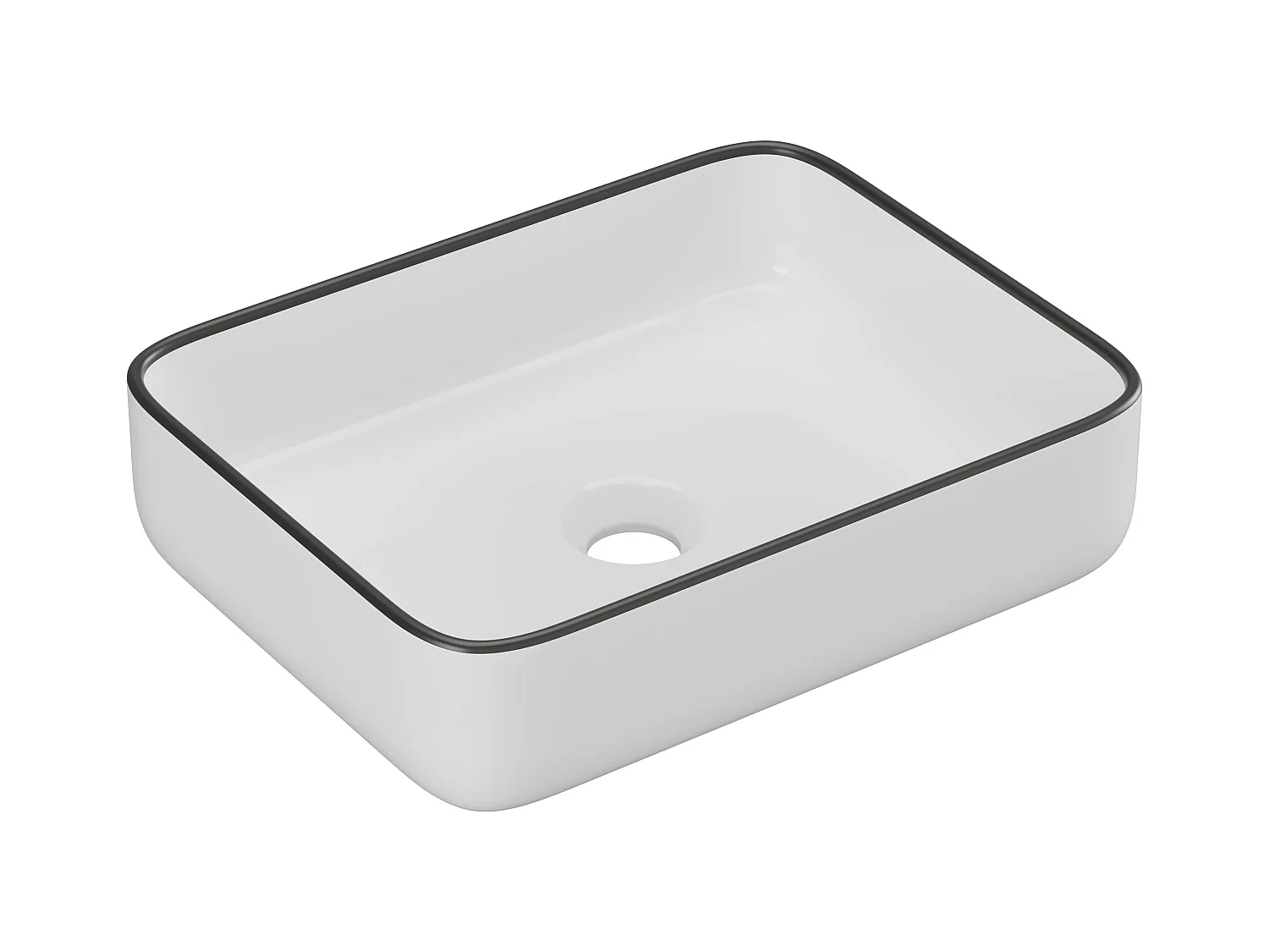 Lavabo da appoggio rettangolo 50 x 39 cm in Ceramica Bianco con profilo Nero - JUNIKO II