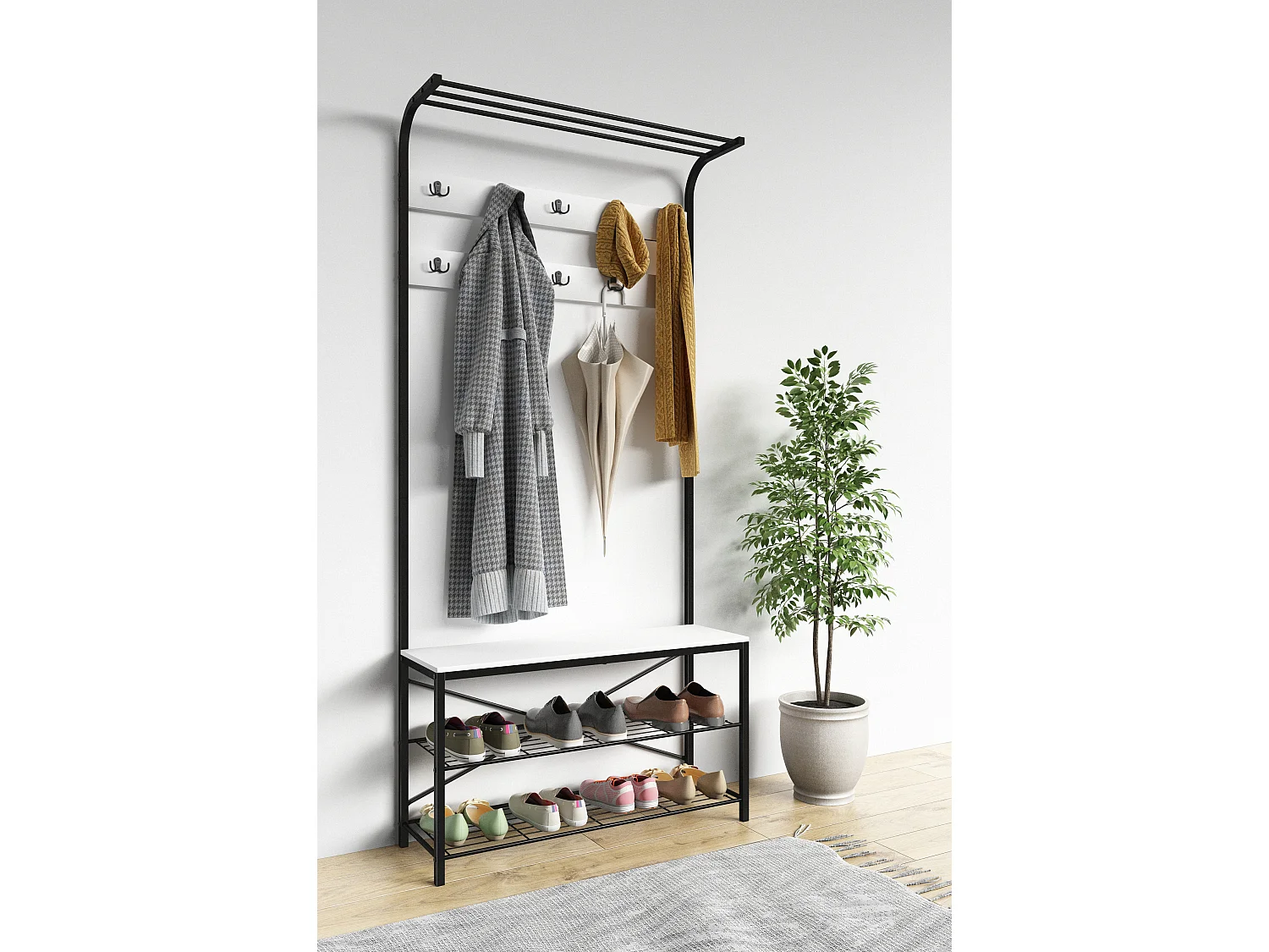 Shoe Shelf Taliro White H. 190 x W. 90 x D. 30 cm