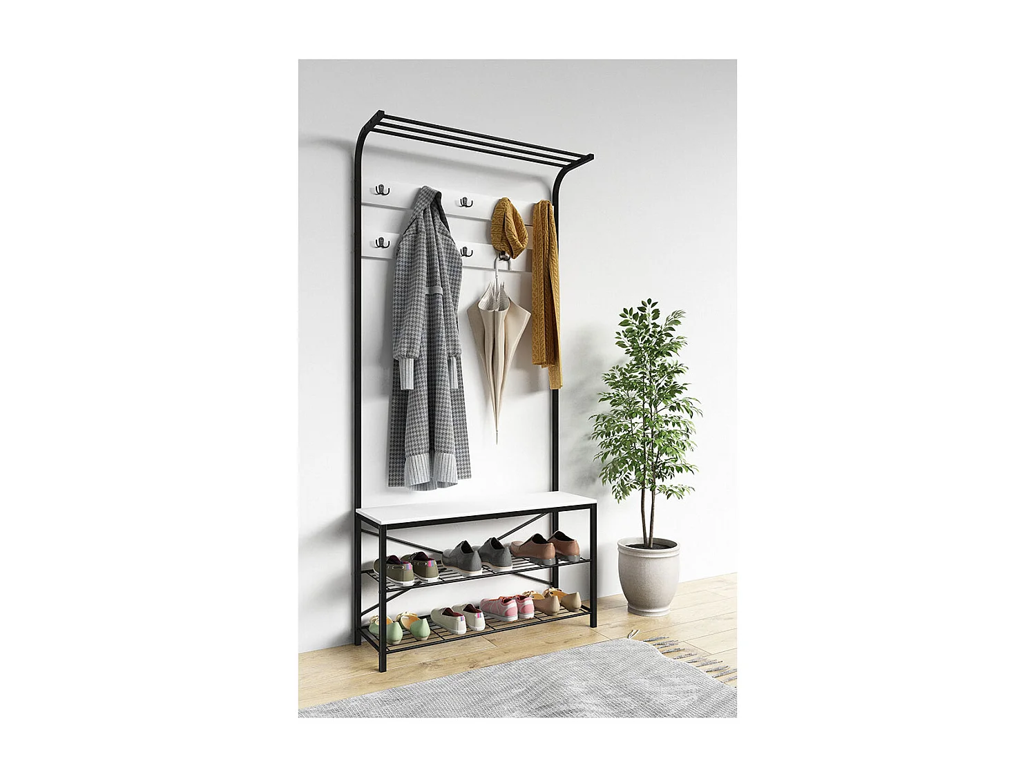 Metall Garderobe Kleiderständer Schuhregal Taliro