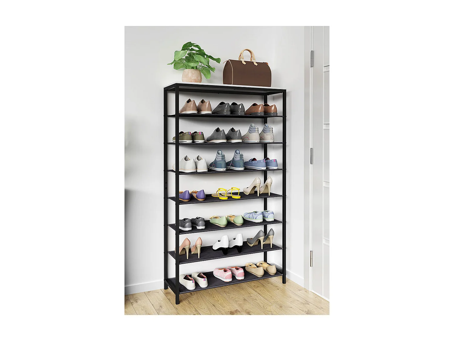 Prateleira de sapatos VCM | Dimensões aprox. A. 152 x L. 90 x P. 30 cm | Sapatos em estilo industrial | Prateleira com 7 compartimentos - Taliro (Branco)