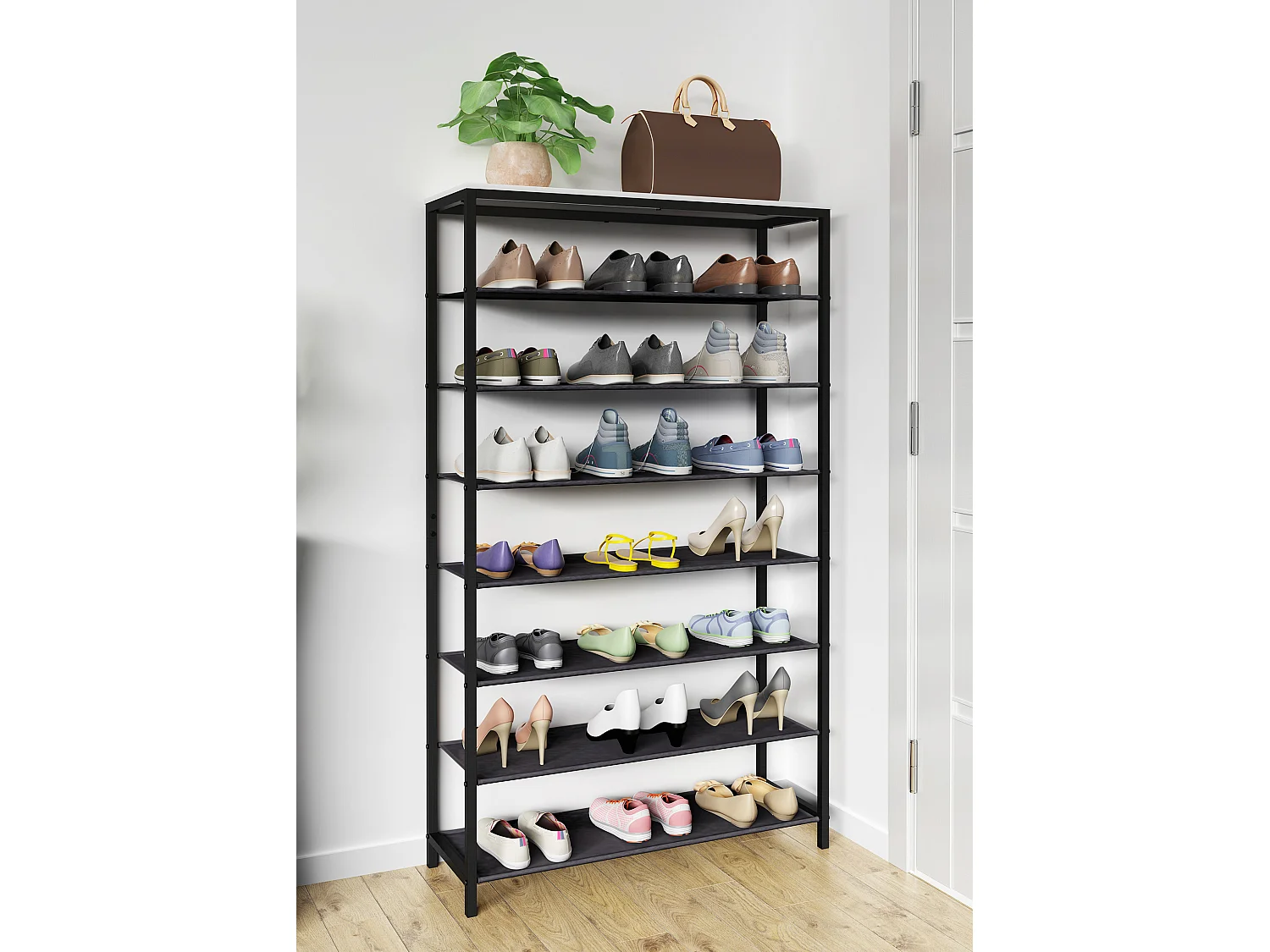 Prateleira de sapatos VCM | Dimensões aprox. A. 152 x L. 90 x P. 30 cm | Sapatos em estilo industrial | Prateleira com 7 compartimentos - Taliro (Branco)