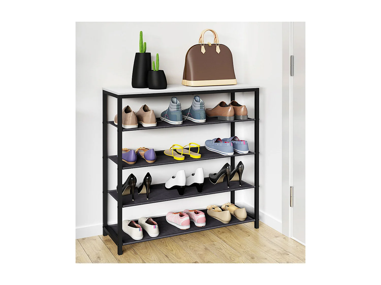 Prateleira de sapatos VCM | Dimensões aprox. A. 87 x L. 90 x P. 30 cm | Sapatos em estilo industrial | Prateleira com 4 compartimentos - Taliro (Branco)