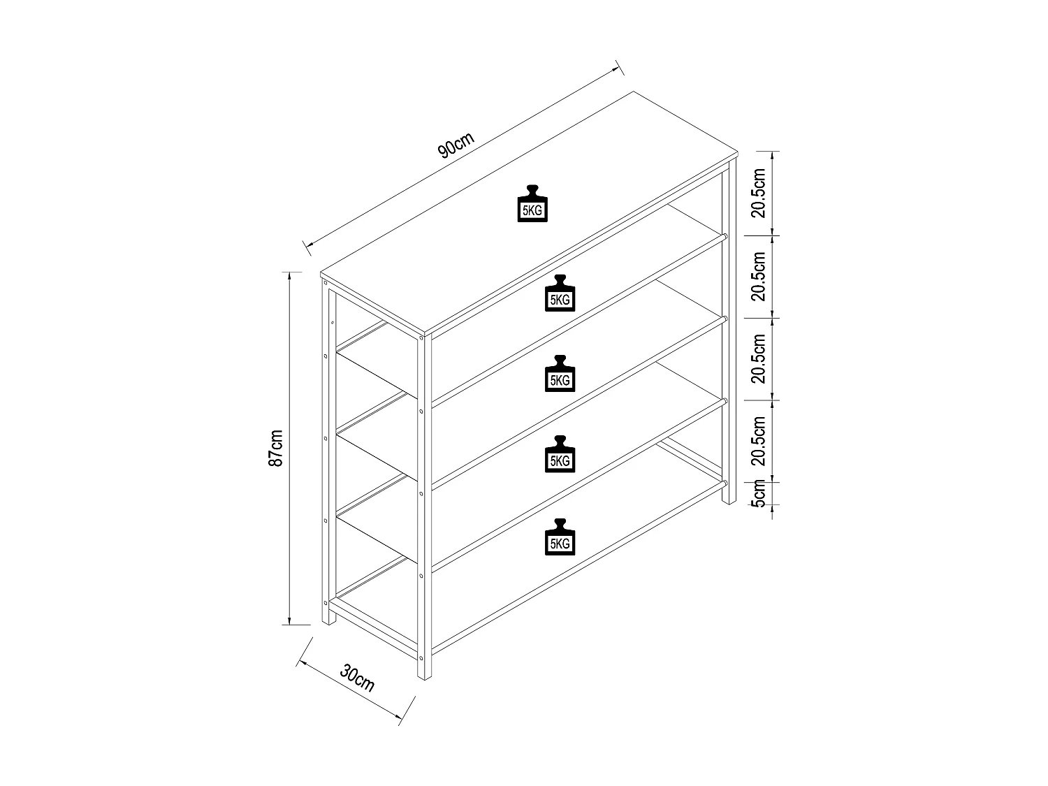 Shoe Shelf Taliro White H. 87 x W. 90 x D. 30 cm