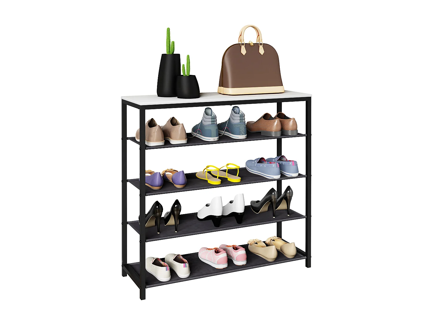 Prateleira de sapatos VCM | Dimensões aprox. A. 87 x L. 90 x P. 30 cm | Sapatos em estilo industrial | Prateleira com 4 compartimentos - Taliro (Branco)