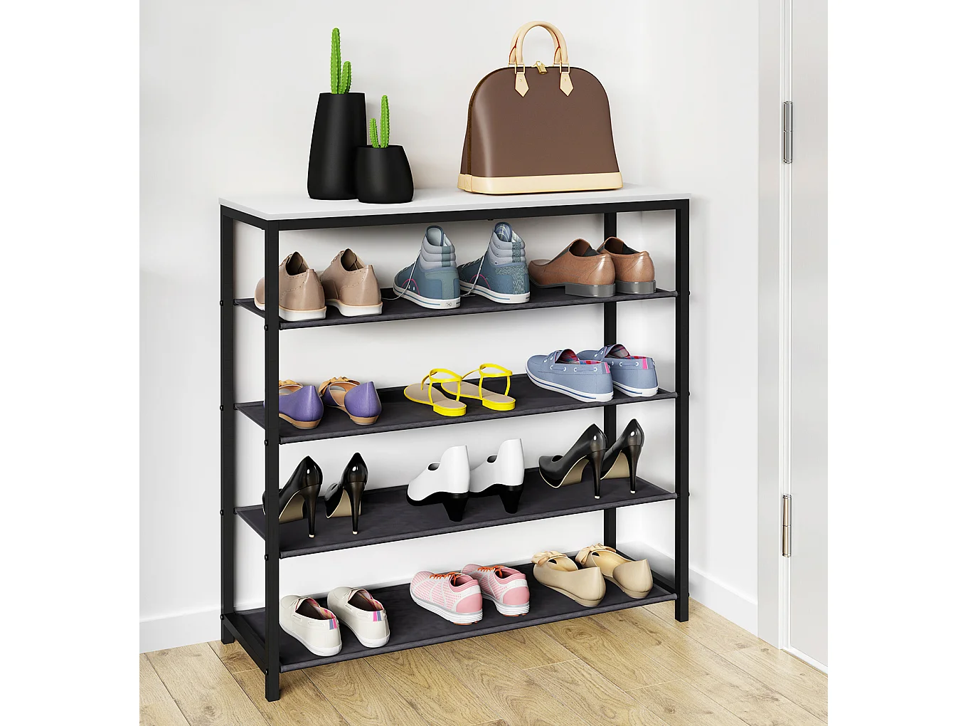 Prateleira de sapatos VCM | Dimensões aprox. A. 87 x L. 90 x P. 30 cm | Sapatos em estilo industrial | Prateleira com 4 compartimentos - Taliro (Branco)