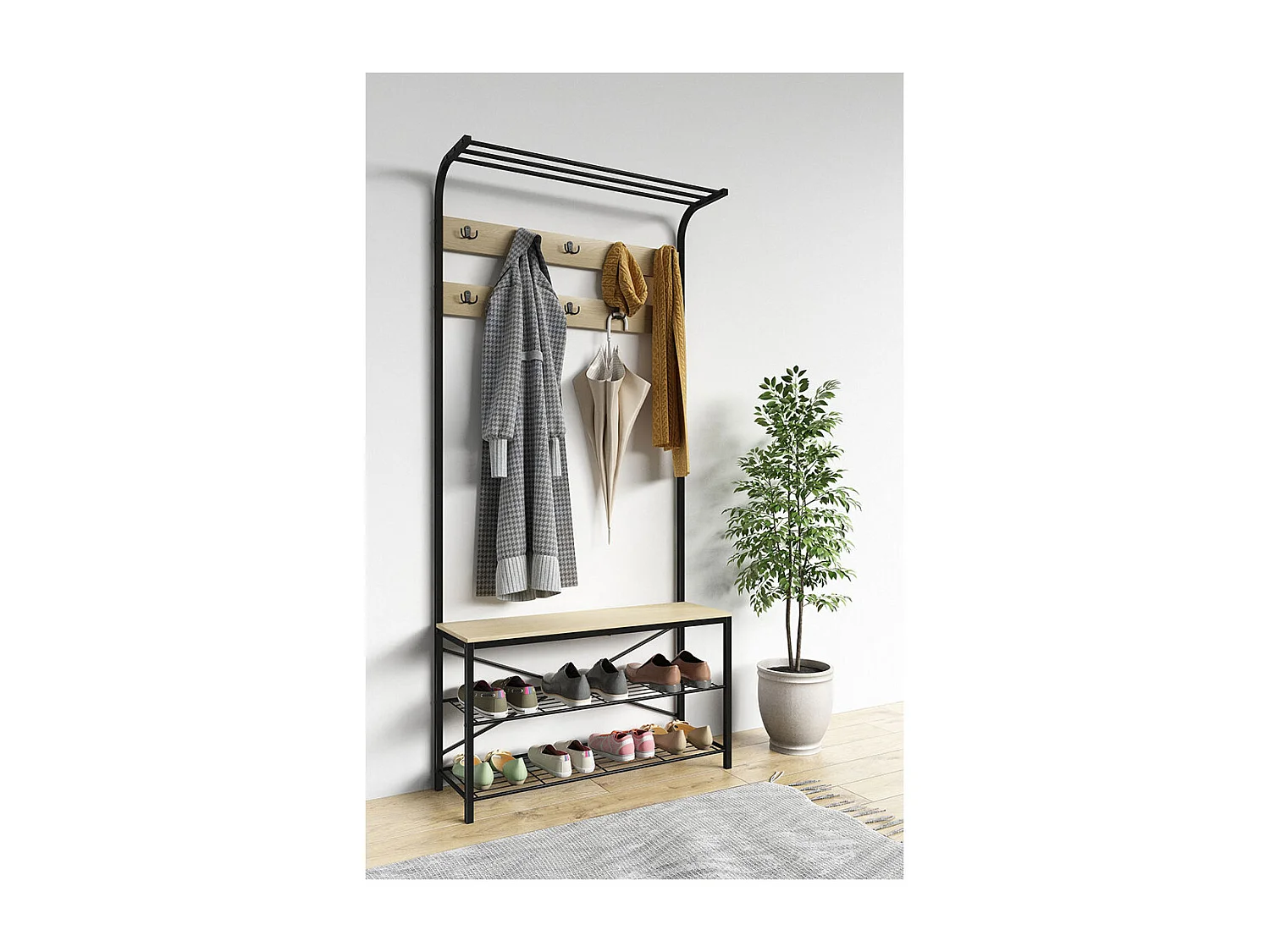 Shoe Shelf Taliro Honey oak H. 190 x W. 90 x D. 30 cm