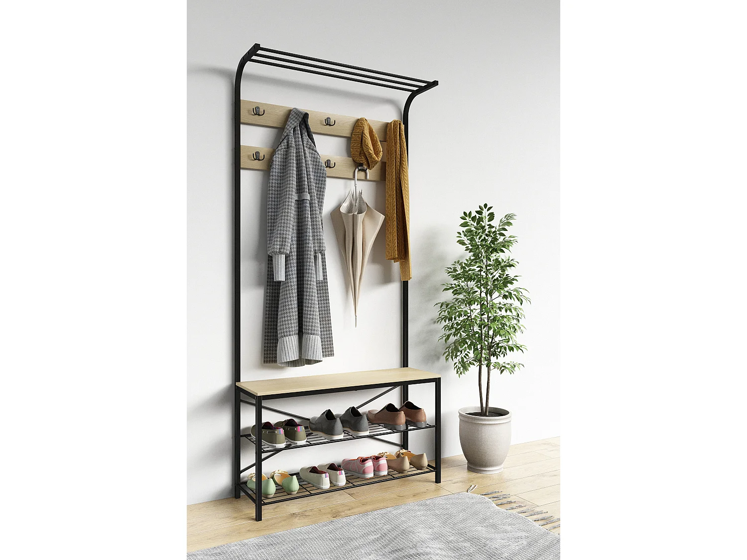Shoe Shelf Taliro Honey oak H. 190 x W. 90 x D. 30 cm