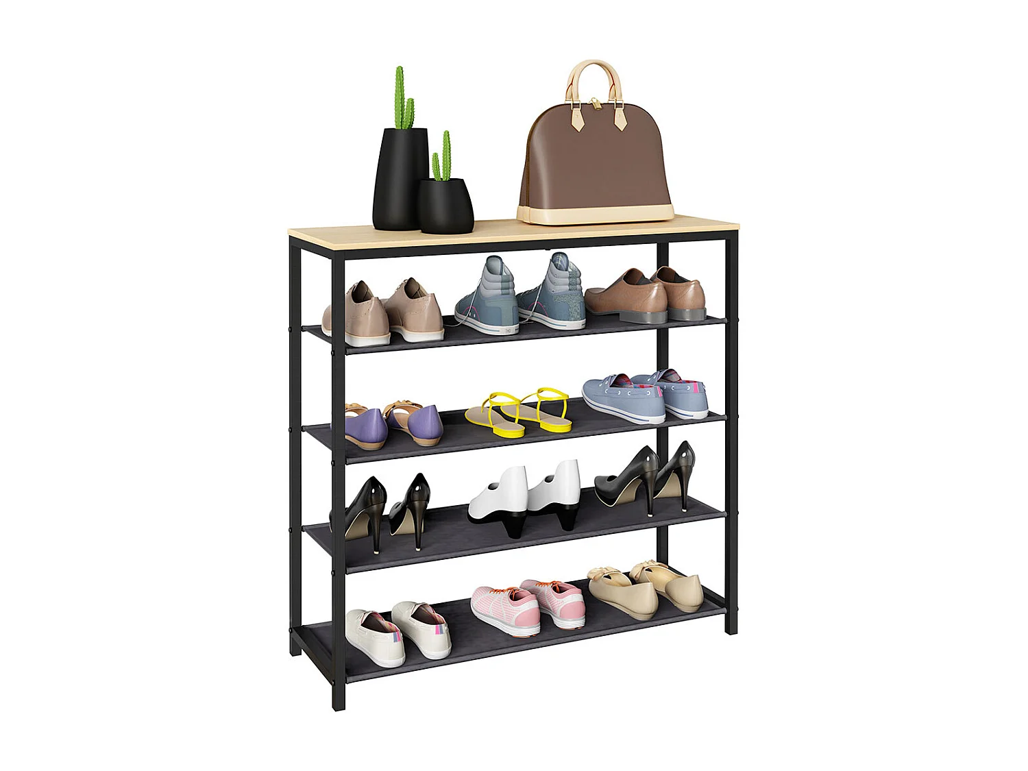 Prateleira de sapatos VCM | Dimensões aprox. A. 87 x L. 90 x P. 30 cm | Sapatos em estilo industrial | Prateleira com 4 compartimentos - Taliro (carvalho mel)