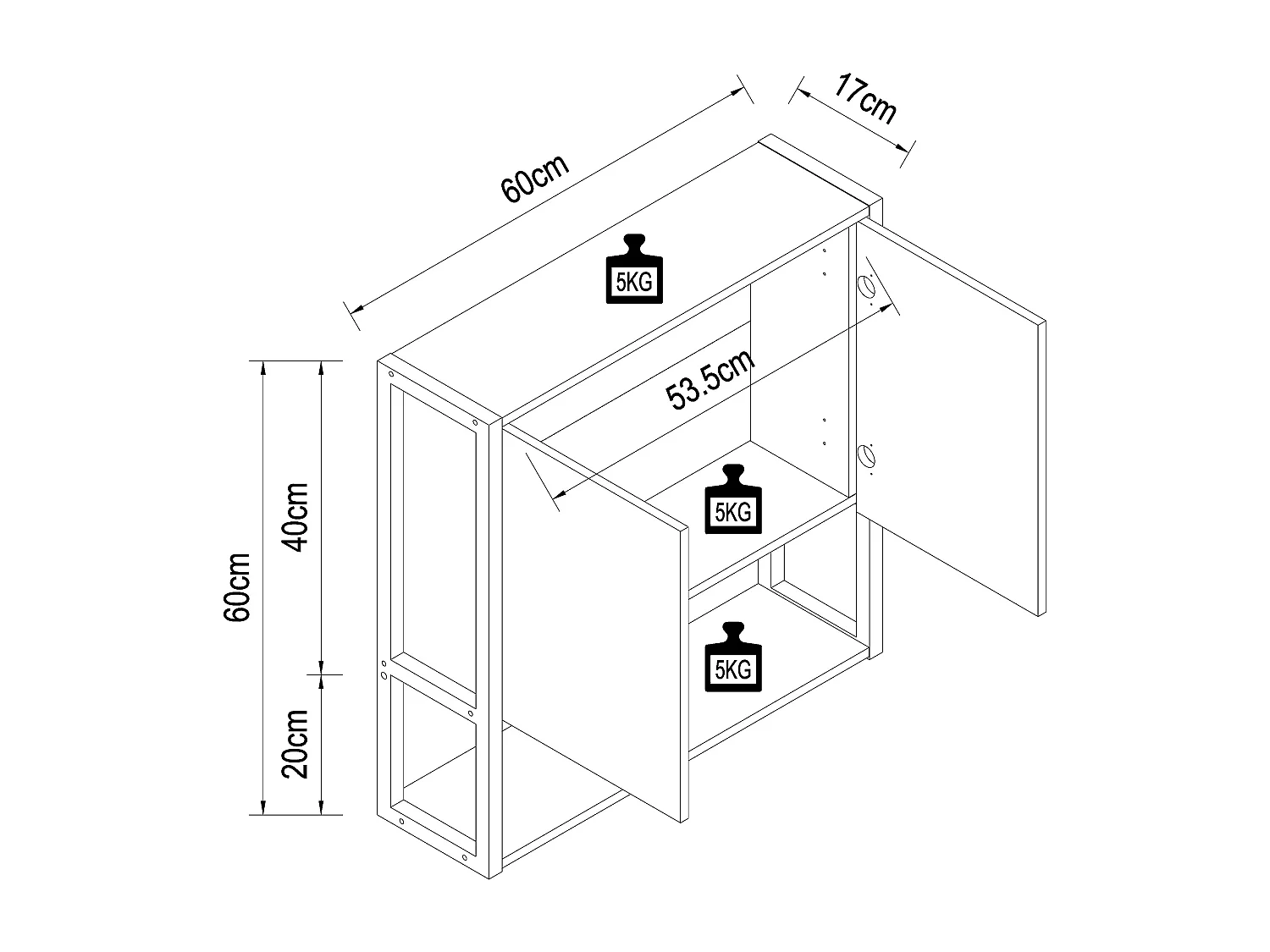 Holz Metall Spiegelschrank Spiegel Edino 60x60