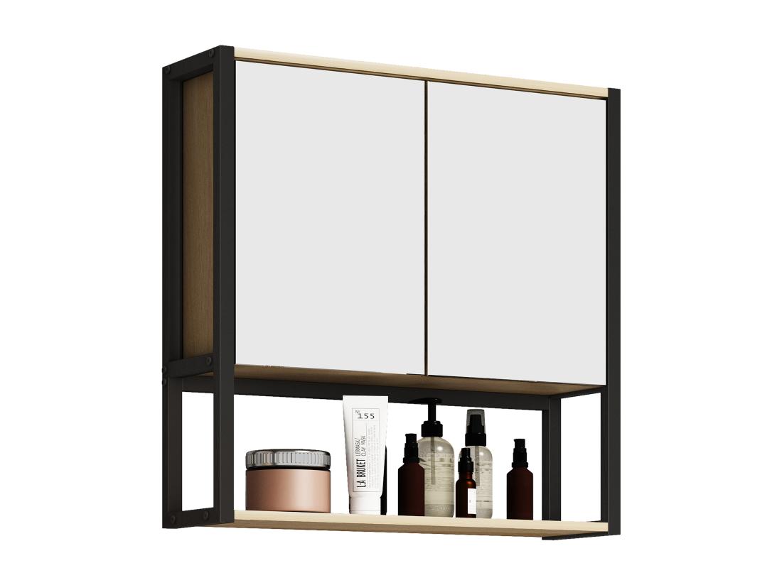 vente unique Bois Métal Armoire de toilette Miroir Edino