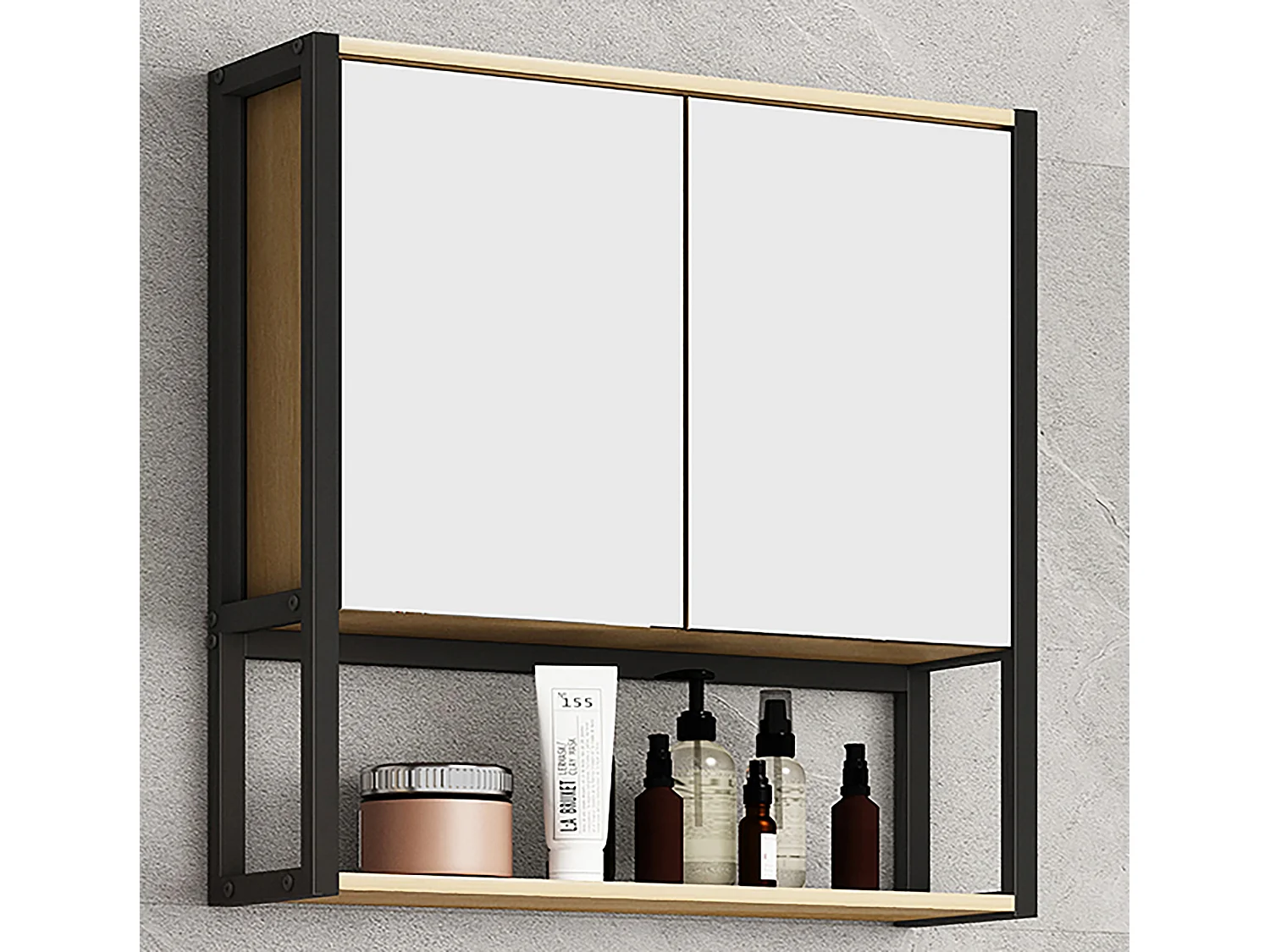 Bathroom furniture Mirror cabinet Edino Honey oak H. 60 x W. 60 x D. 17 cm