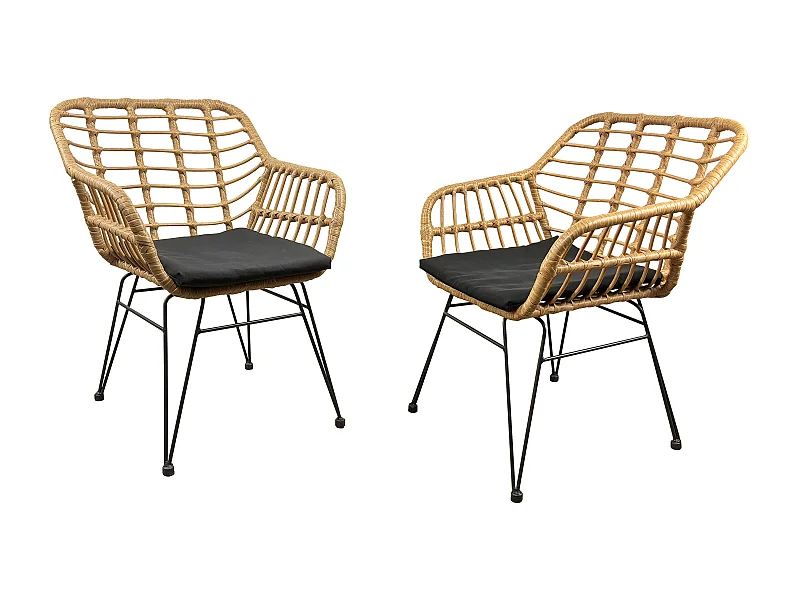 VCM Set de 2 chaises de jardin Chaise de salon Fauteuil en rotin Chaise de balcon Camping Coussin d'assise Ragali (Marron)