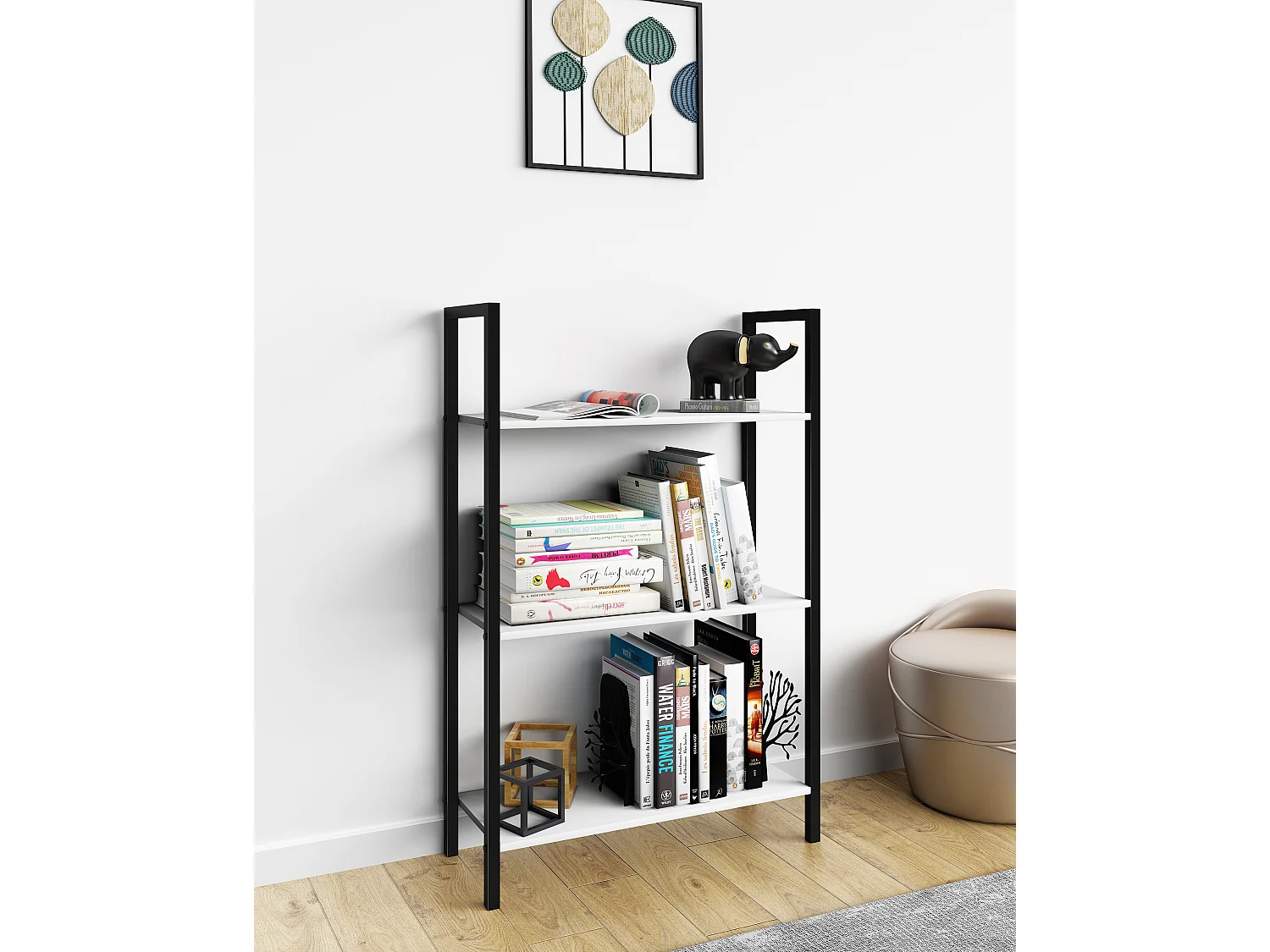 Holz Metall Stand Regal Büro Bücher Flakos 3fach