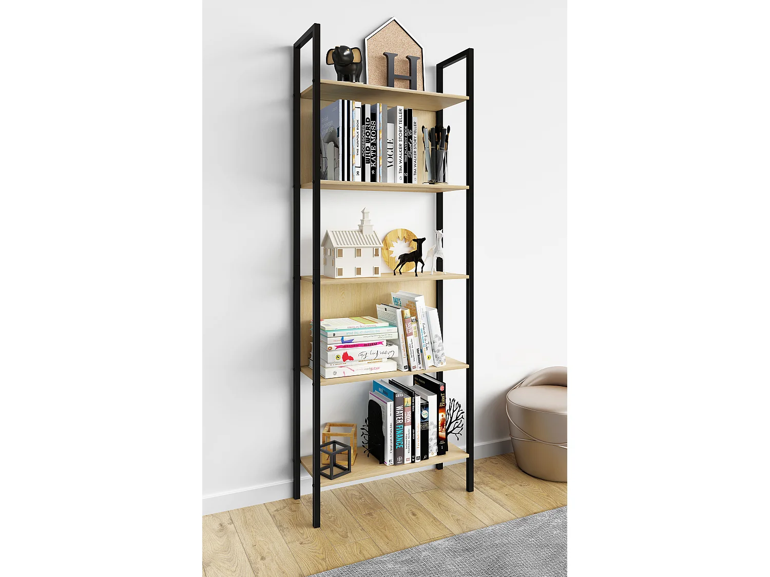 Holz Metall Stand Regal Büro Bücher Flakos 5fach