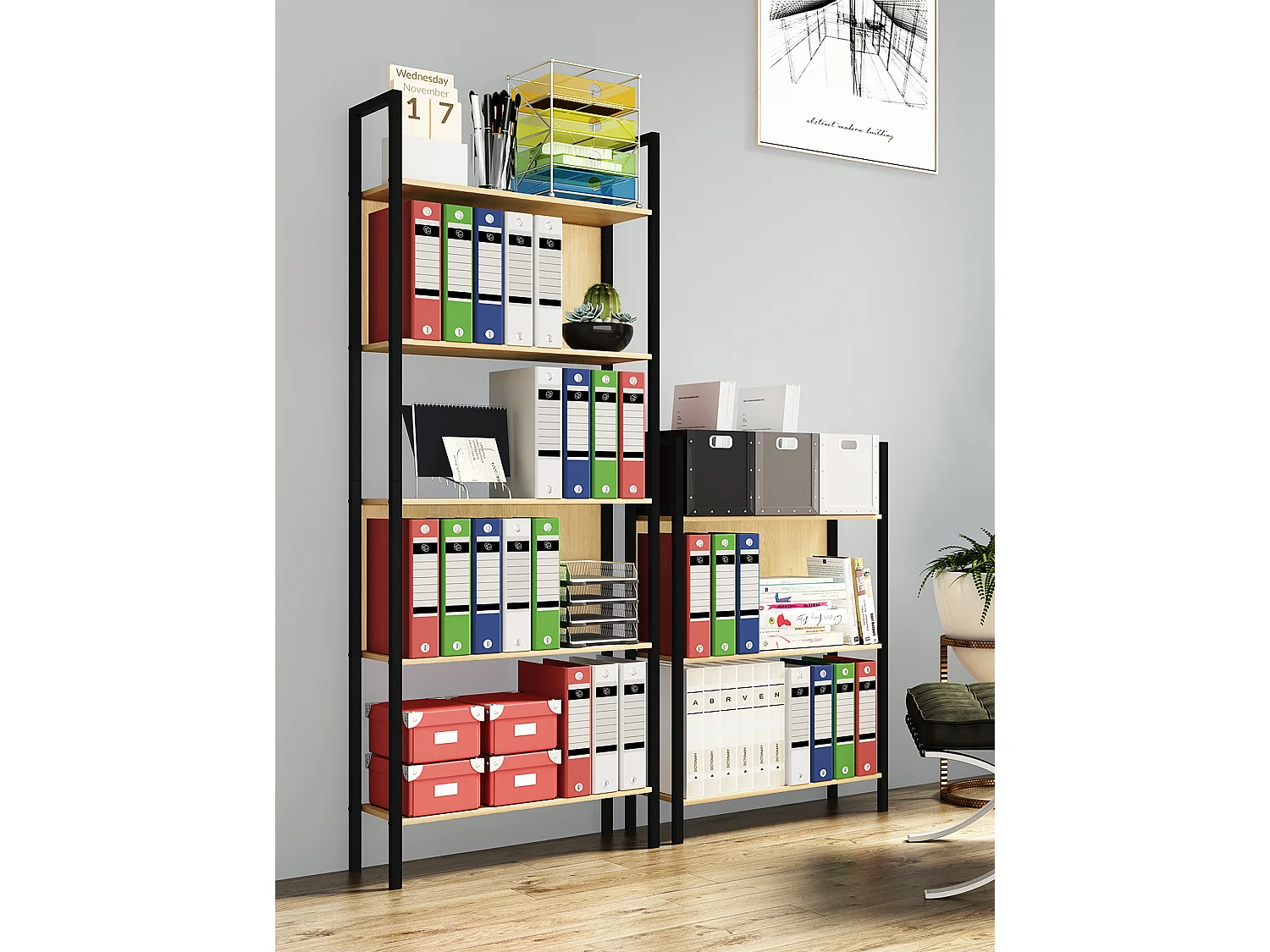 Holz Metall Stand Regal Büro Bücher Flakos 5fach