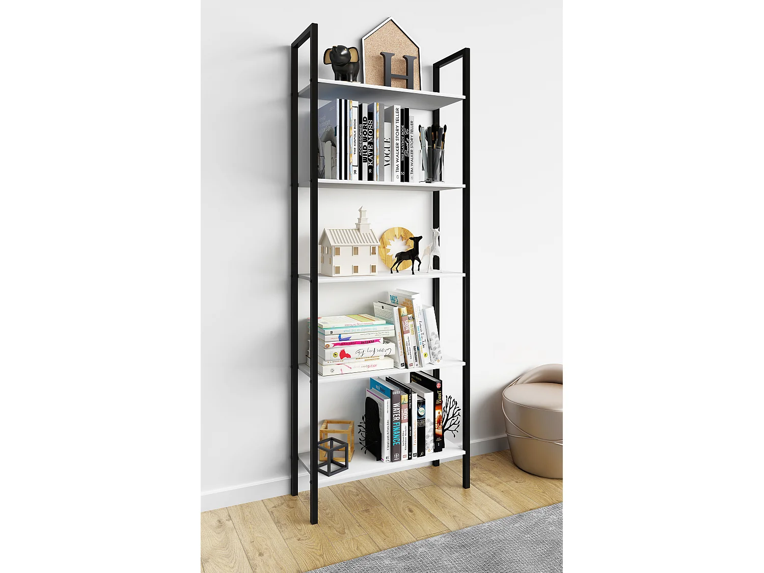 Holz Metall Stand Regal Büro Bücher Flakos 5fach