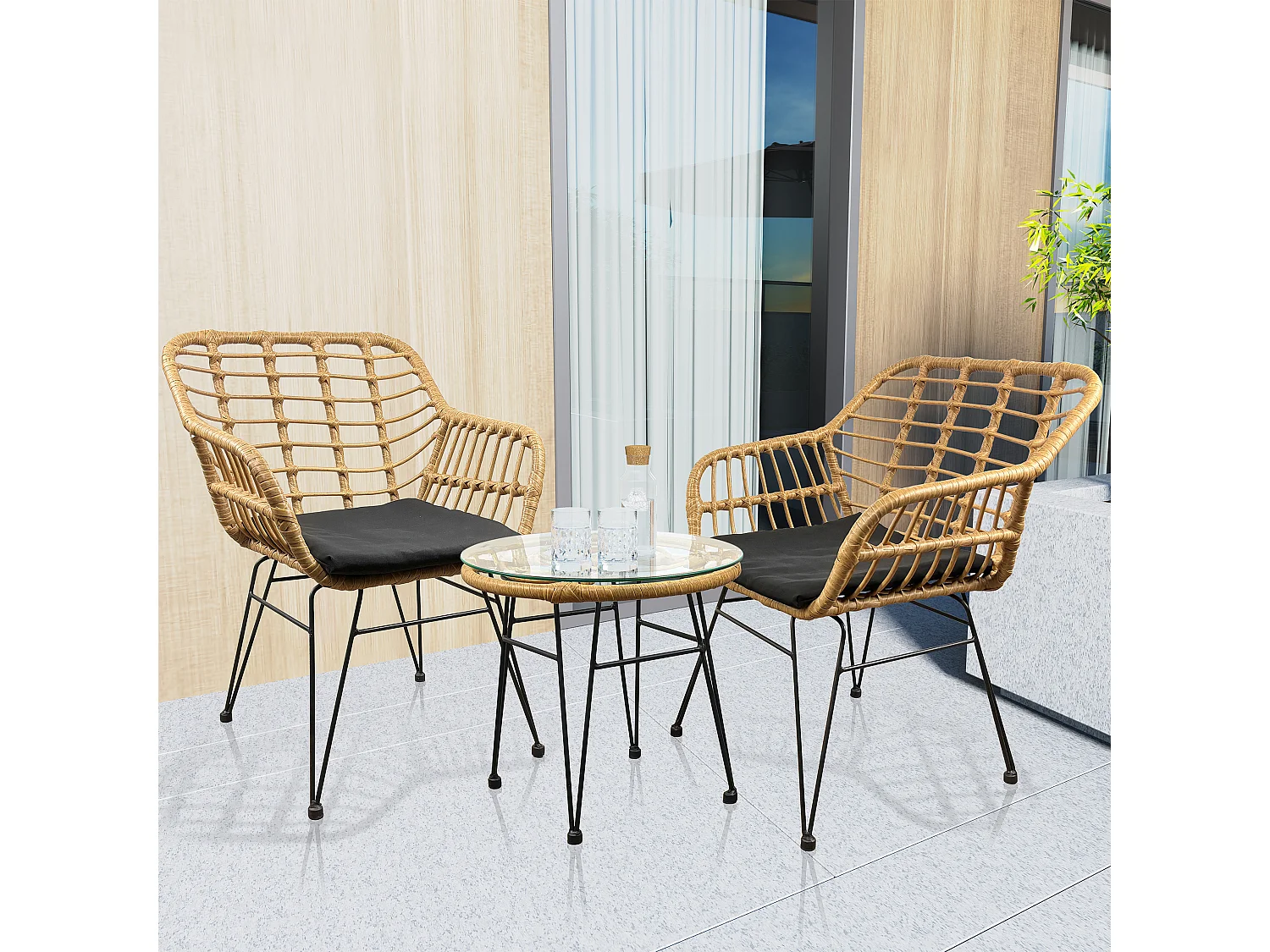 3tlg Bistroset Lounge Balkonset Sitzpolster Rattan