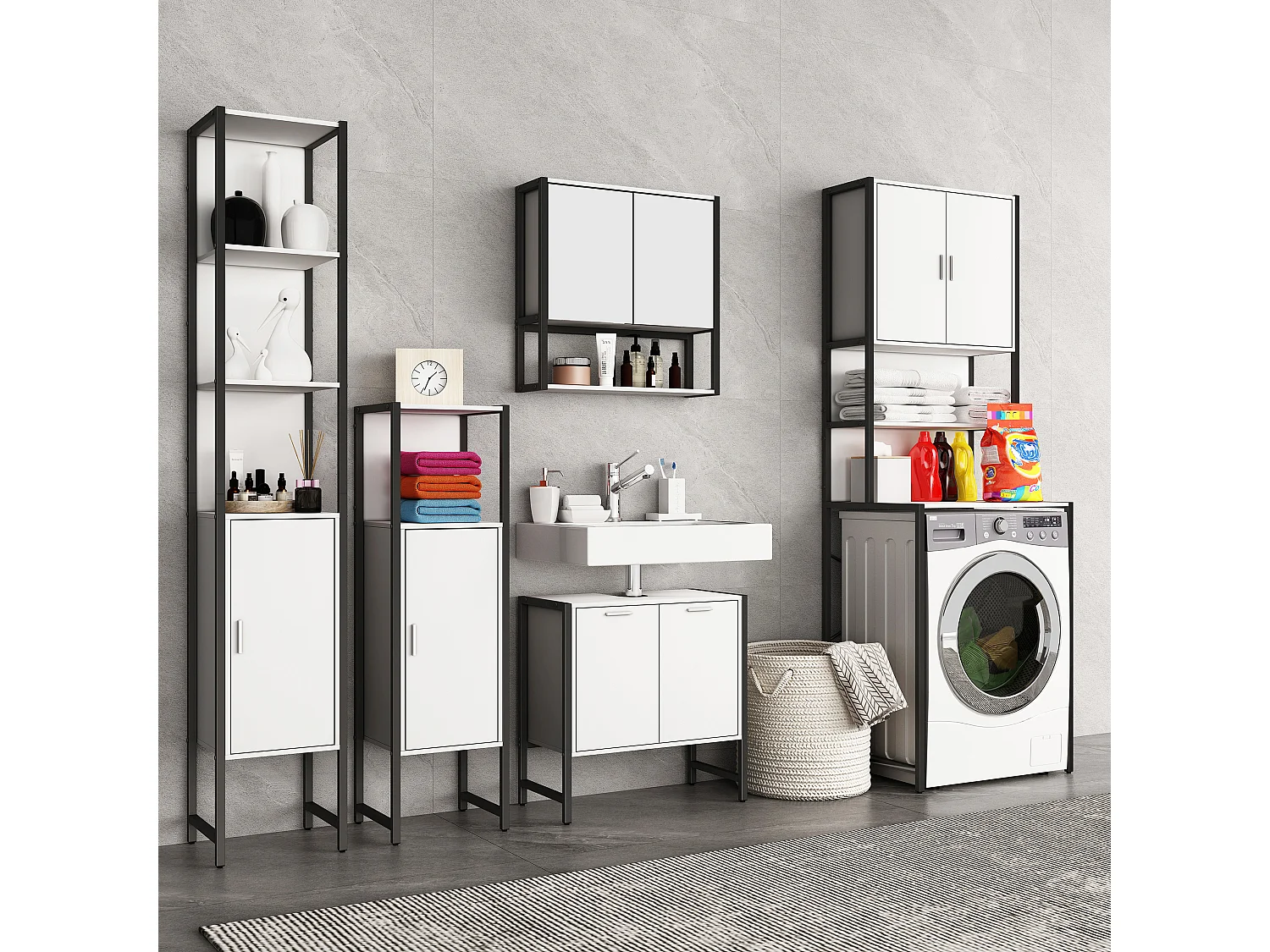 Bathroom furniture Midischrank Edino White H. 114 x W. 33 x D. 30 cm