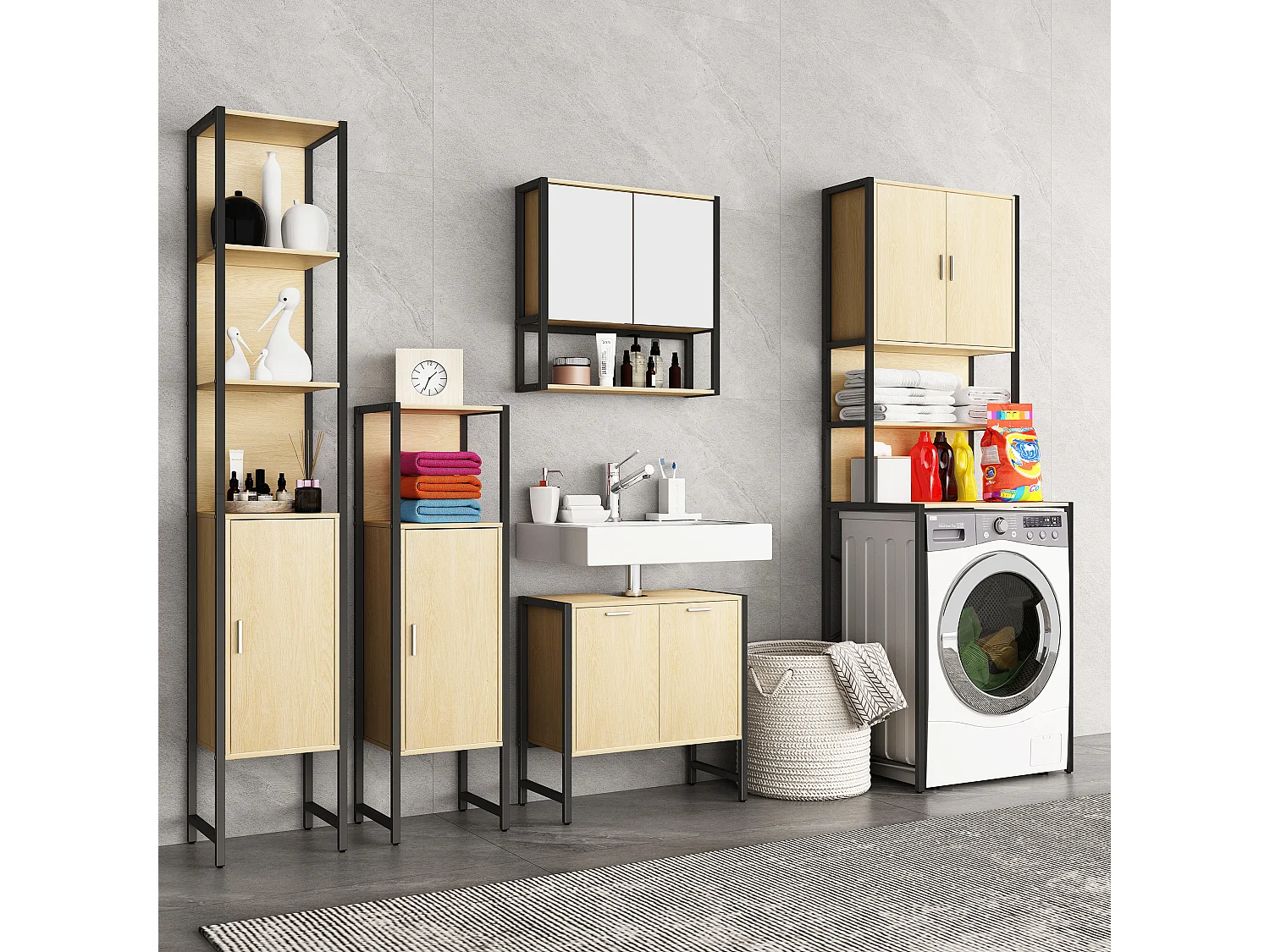 Bathroom furniture Midischrank Edino Honey oak H. 114 x W. 33 x D. 30 cm