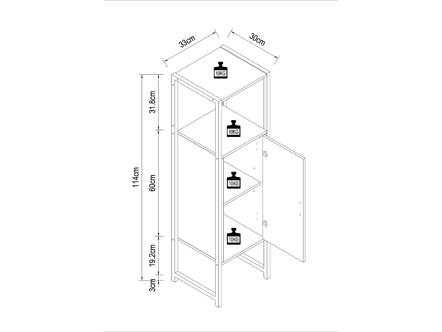 Bathroom furniture Midischrank Edino Honey oak H. 114 x W. 33 x D. 30 cm